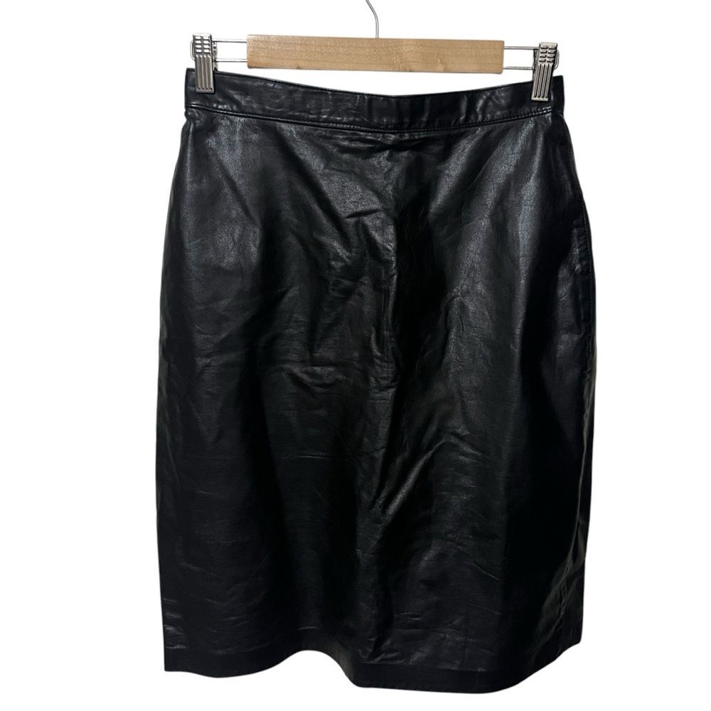 Vintage Leather Black High Waist Pencil Sexy 80s Choses Size Small